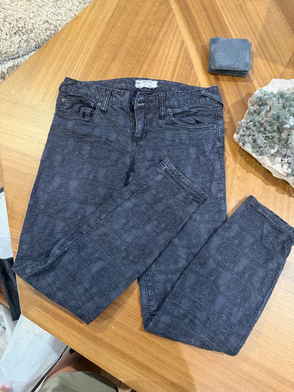 Free People Men's Textured Navy Slim Straight Jeans